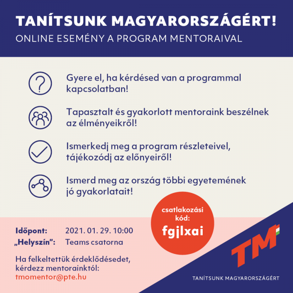 PTE Tanítsunk Magyarországért! online hallgatói esemény